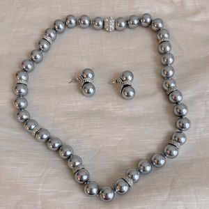 Bluish Gray Natural Topaz Necklace & Earring Set w/ White Gold, Cubic Zirconias